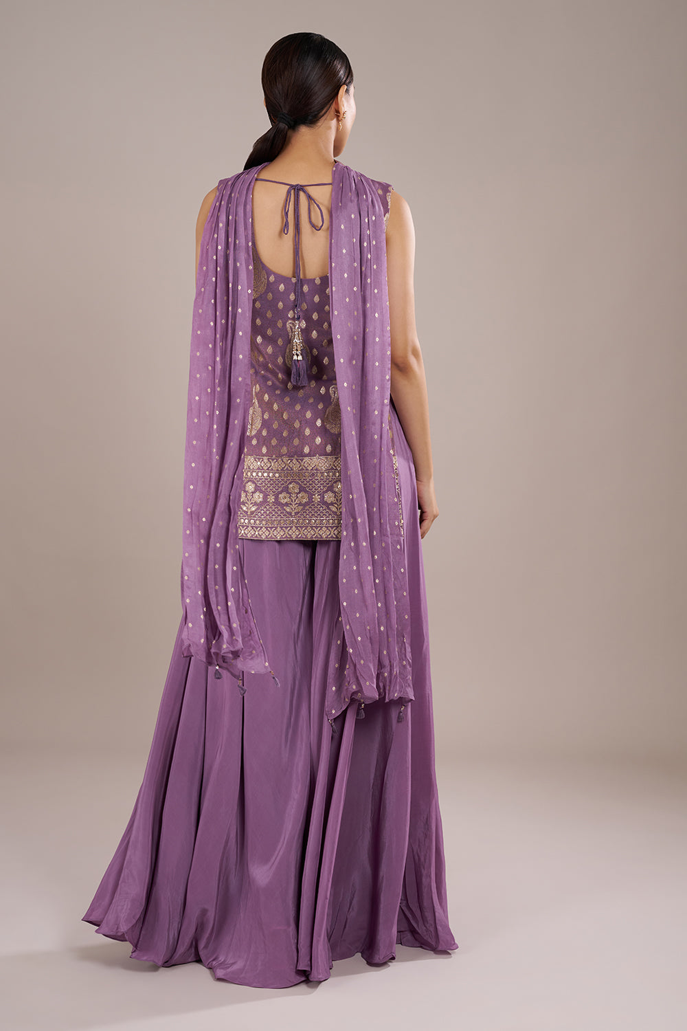 Lavender Sharara Set in Silk Crepe with Mirror Work