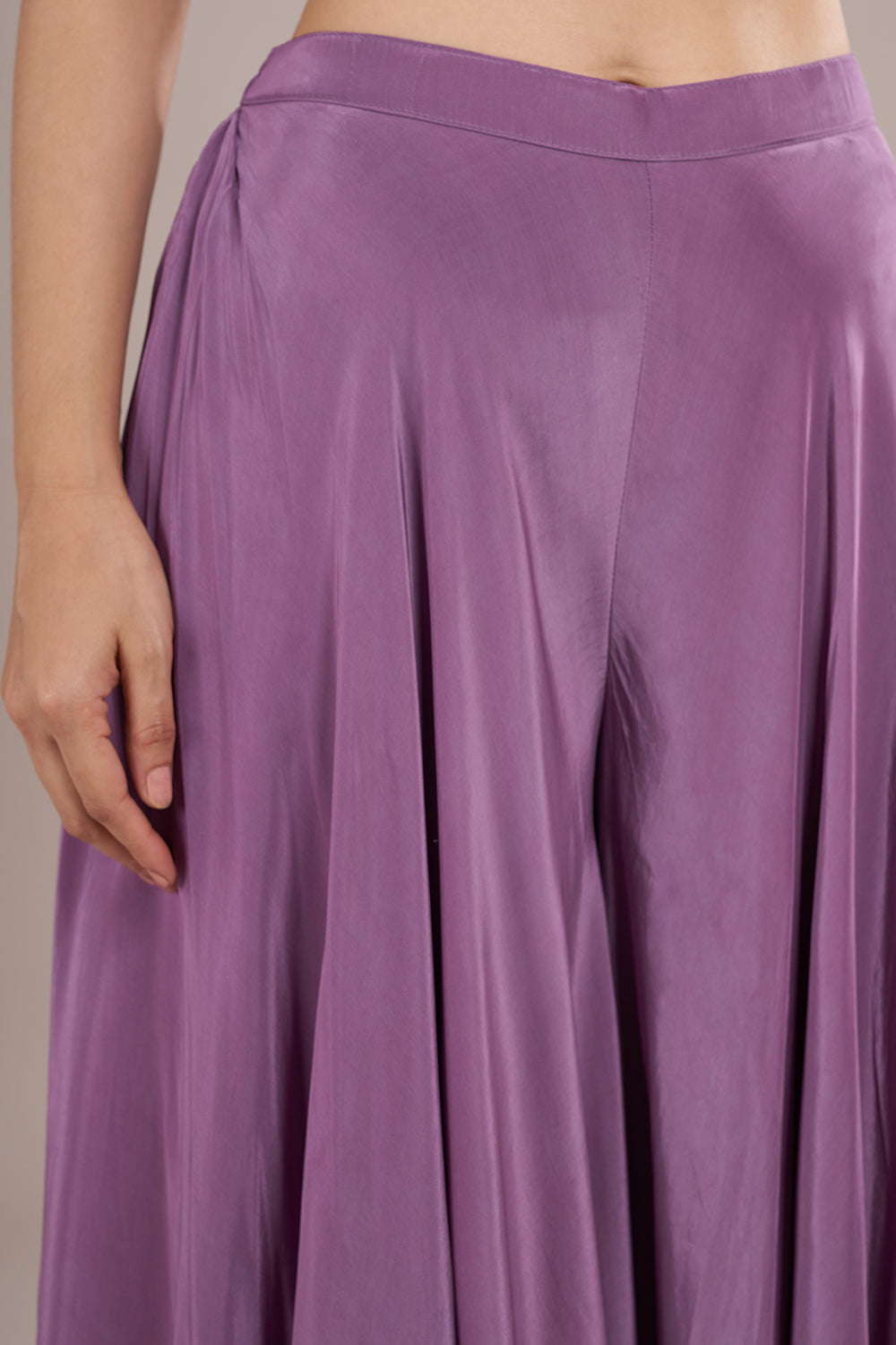 Lavender Sharara Set in Silk Crepe with Mirror Work