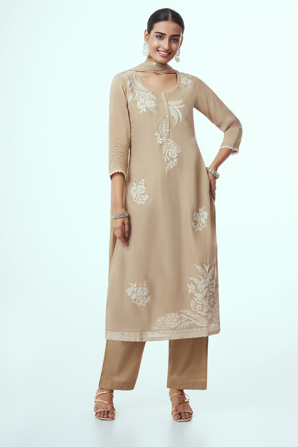 Light Brown Tissue Kurta Set with Sequin Work