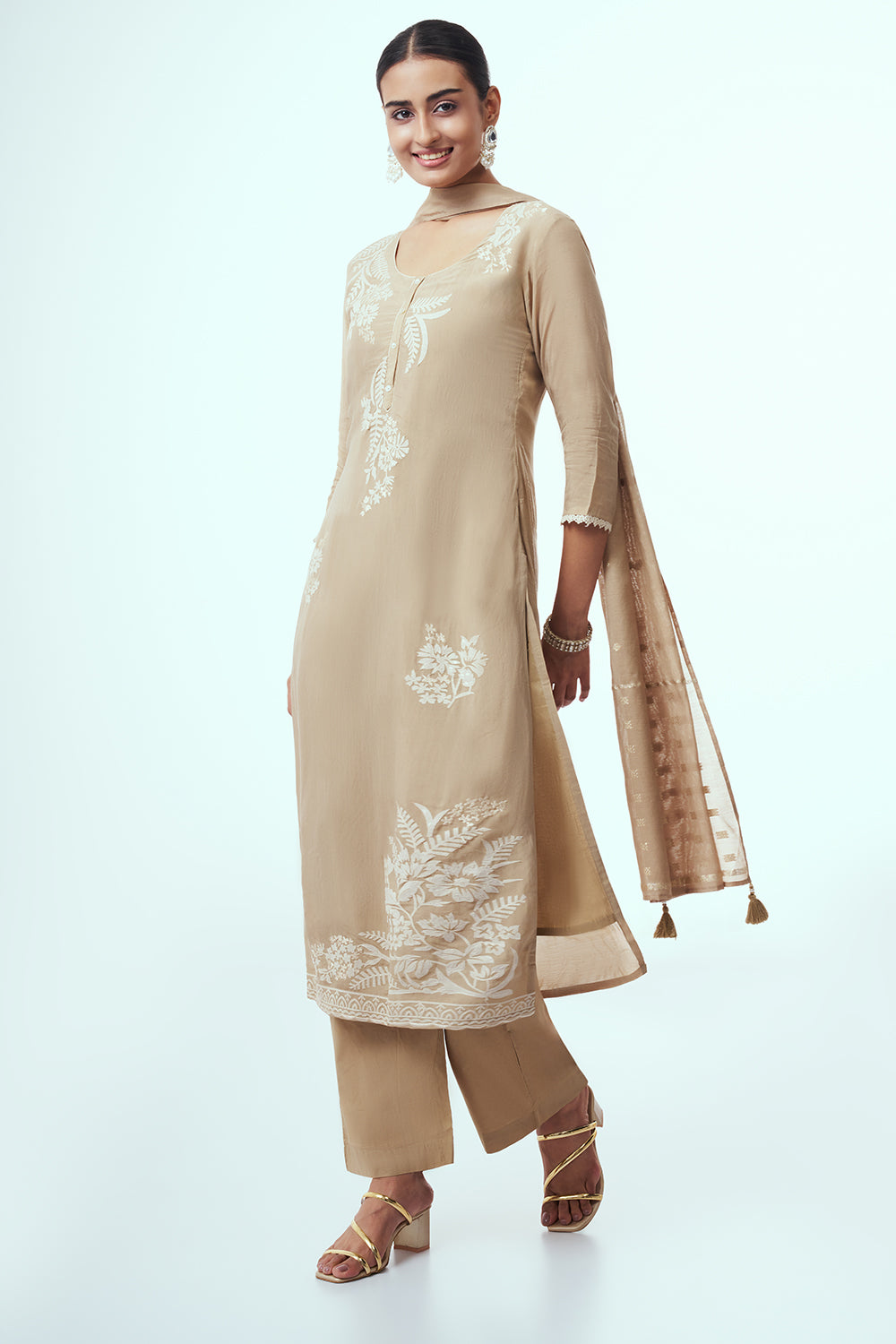 Light Brown Tissue Kurta Set with Sequin Work