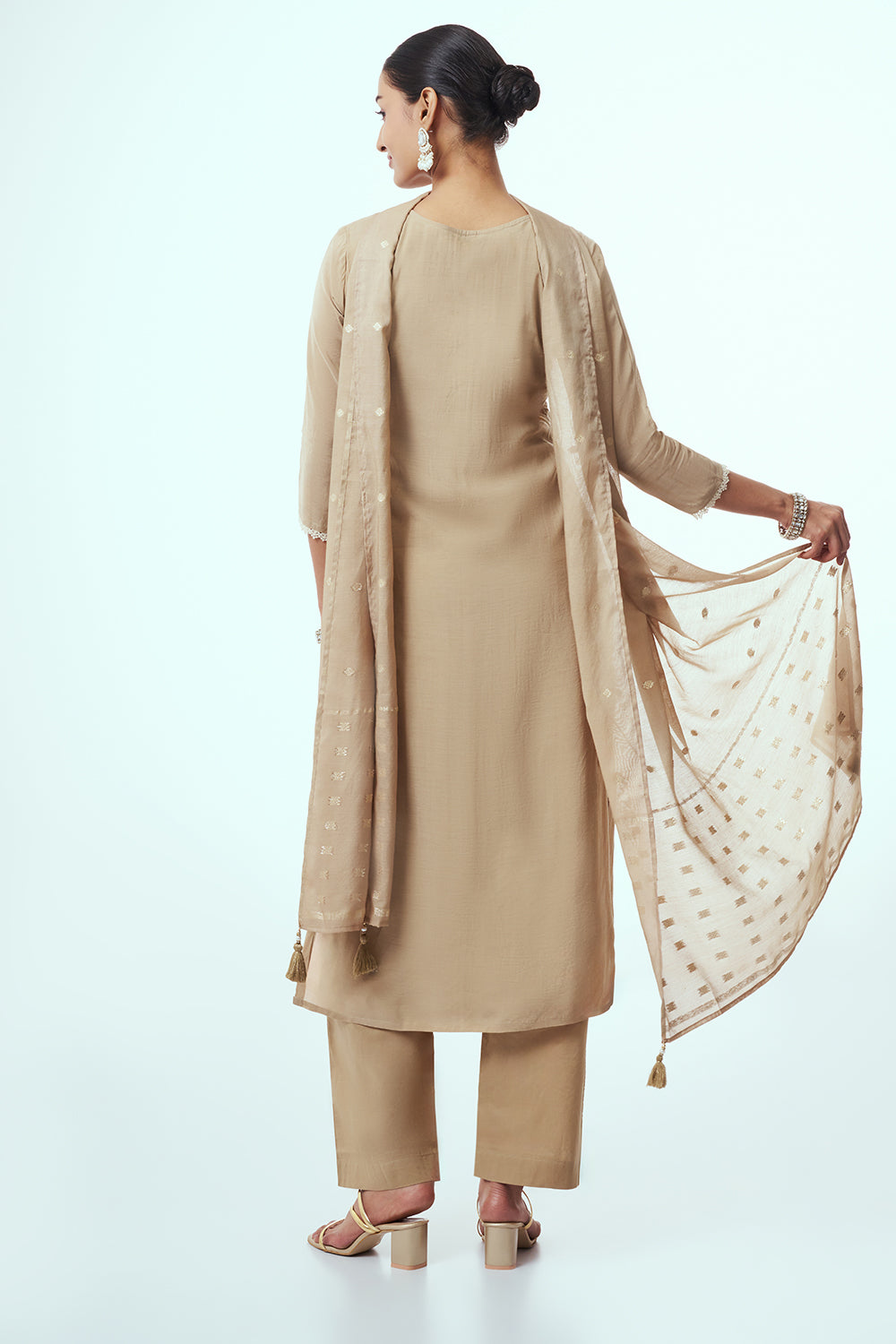Light Brown Tissue Kurta Set with Sequin Work