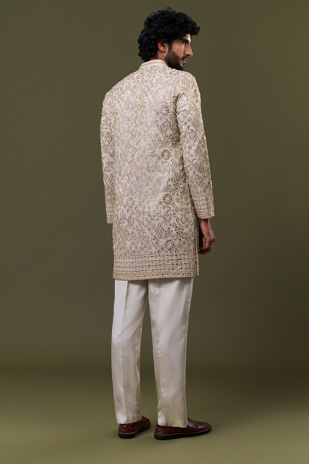 Light Gold Tissue Silk Mirror Embellished Kurta Set