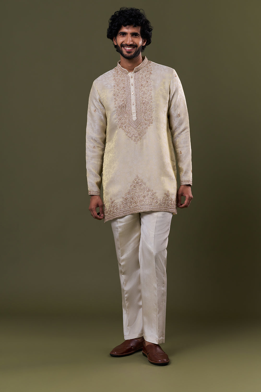 Light Gold Tissue Silk Sequin Embellished Kurta Set
