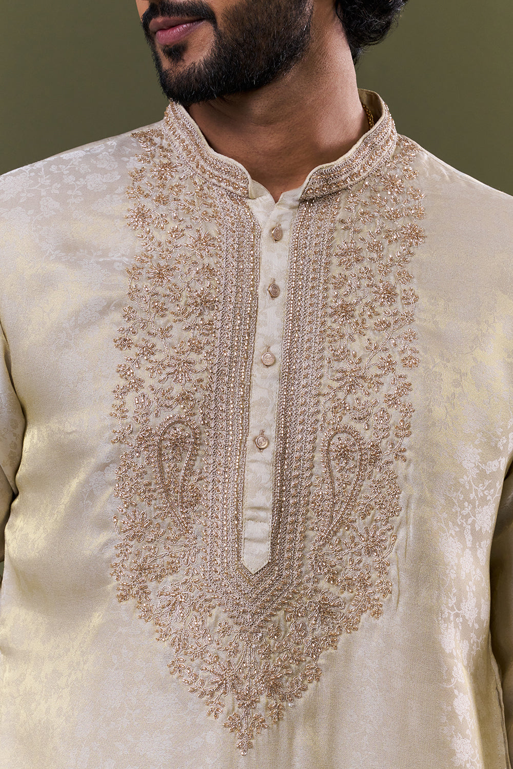Light Gold Tissue Silk Sequin Embellished Kurta Set