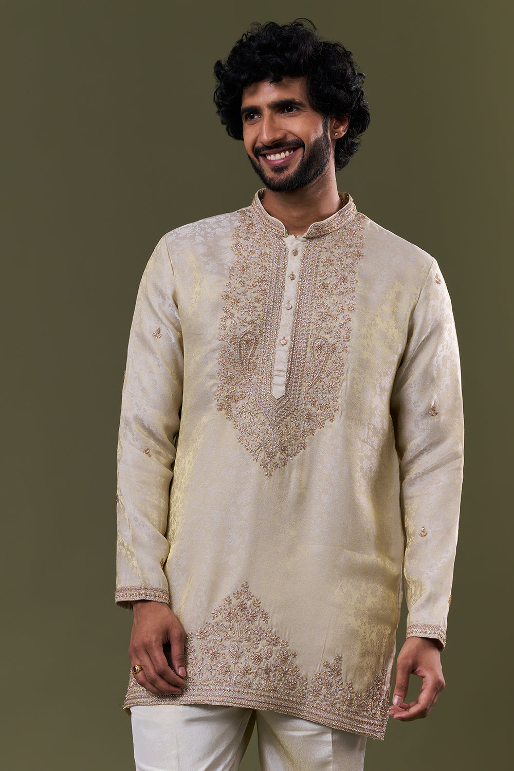 Light Gold Tissue Silk Sequin Embellished Kurta Set