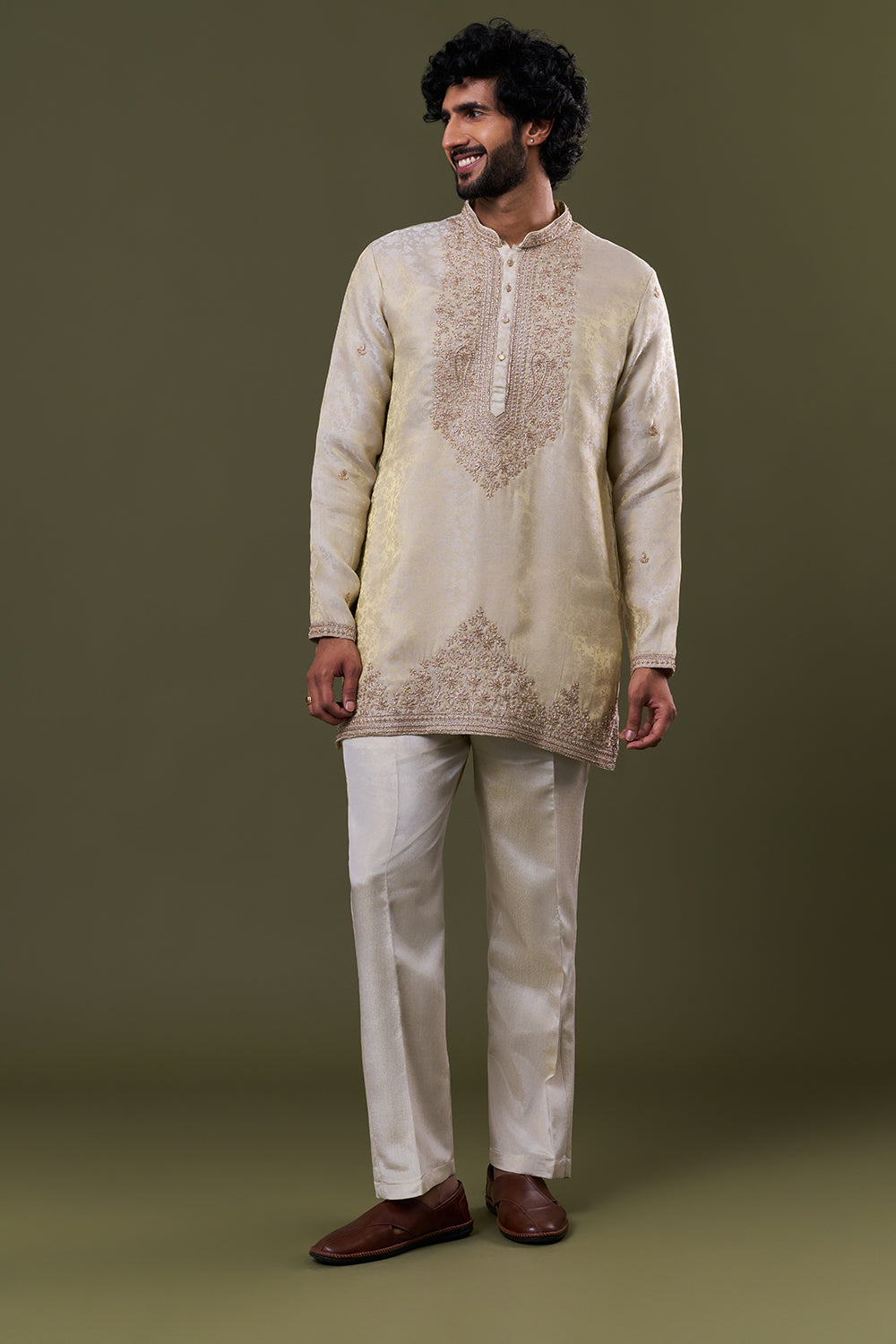 Light Gold Tissue Silk Sequin Embellished Kurta Set