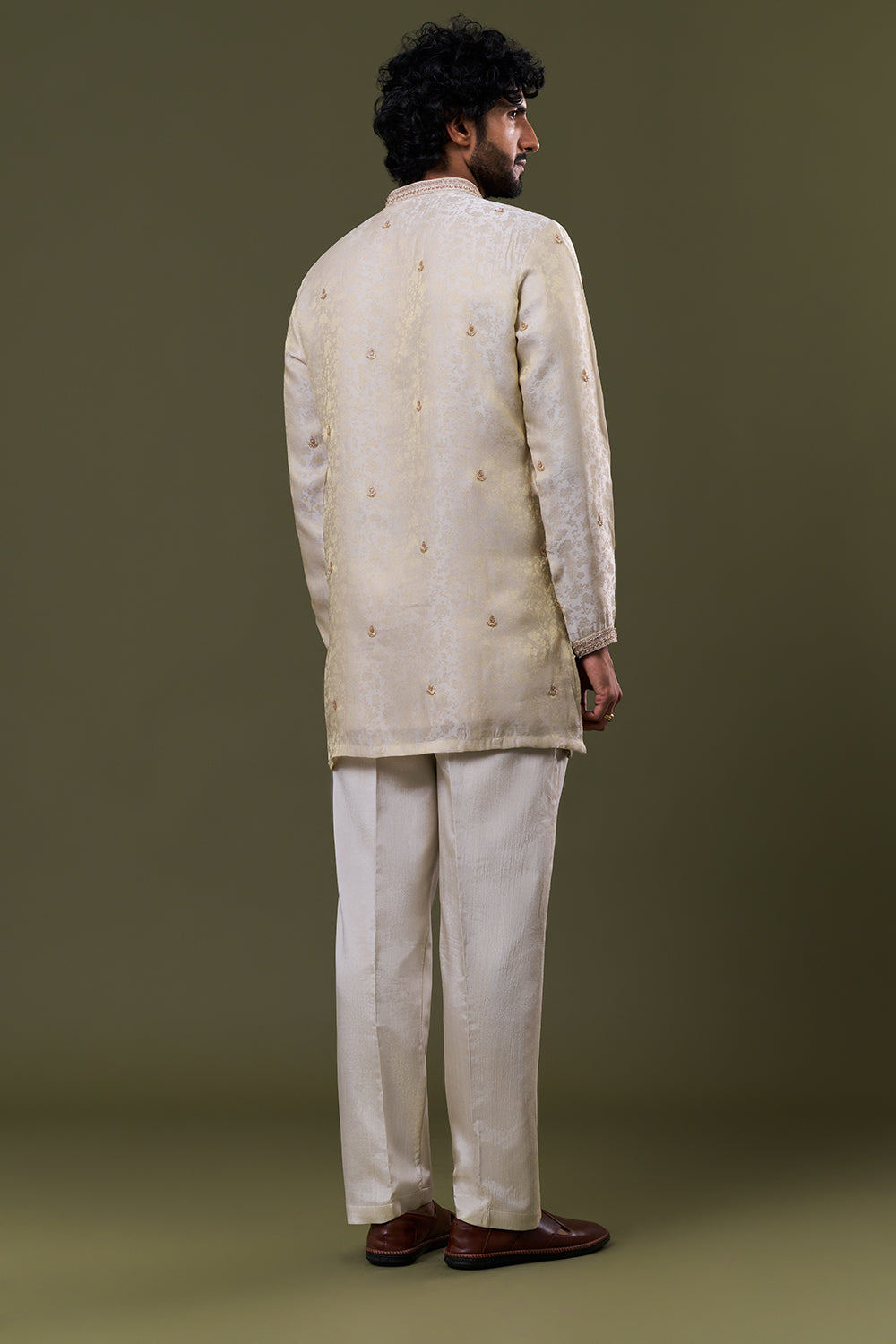 Light Gold Tissue Silk Sequin Embellished Kurta Set