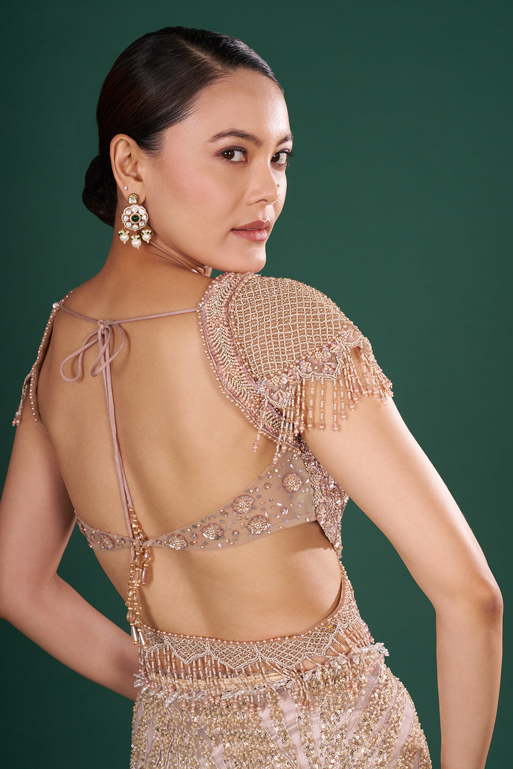 Dusty Gold Embroidered Net Saree and Unstitched Blouse