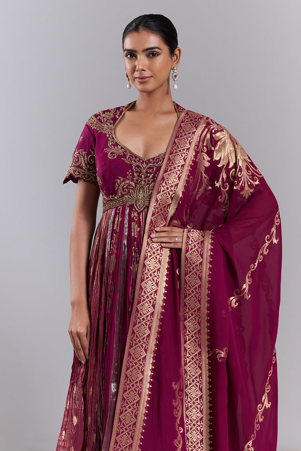 Magenta Silk Dupion Embroidered Kurta Set