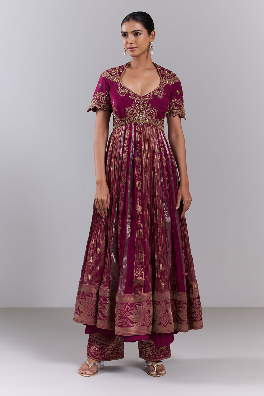 Magenta Silk Dupion Embroidered Kurta Set