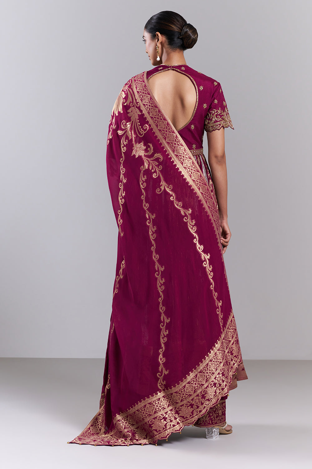 Magenta Silk Dupion Embroidered Kurta Set