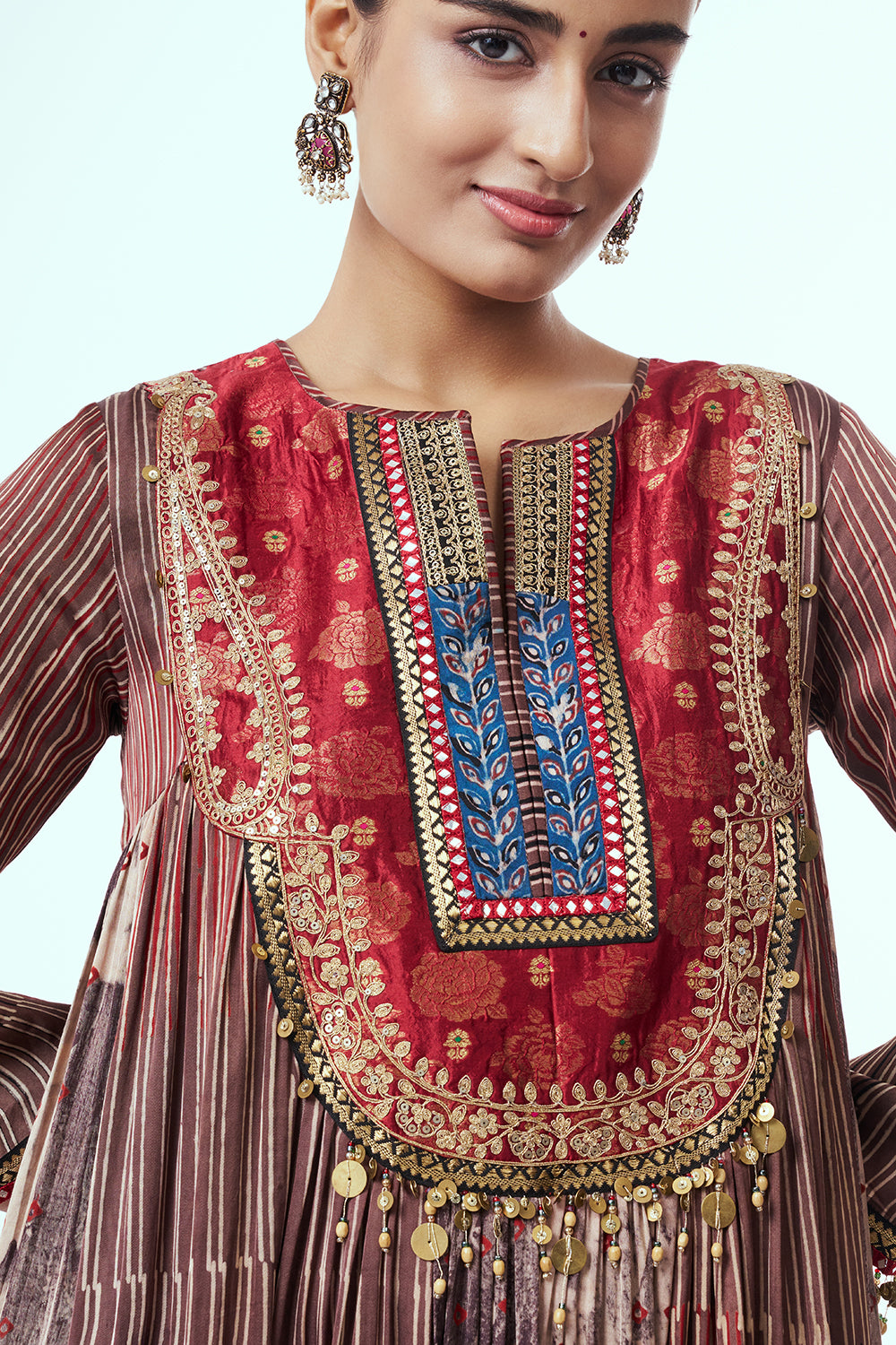 Maroon Modal Indo Western with Bead Work