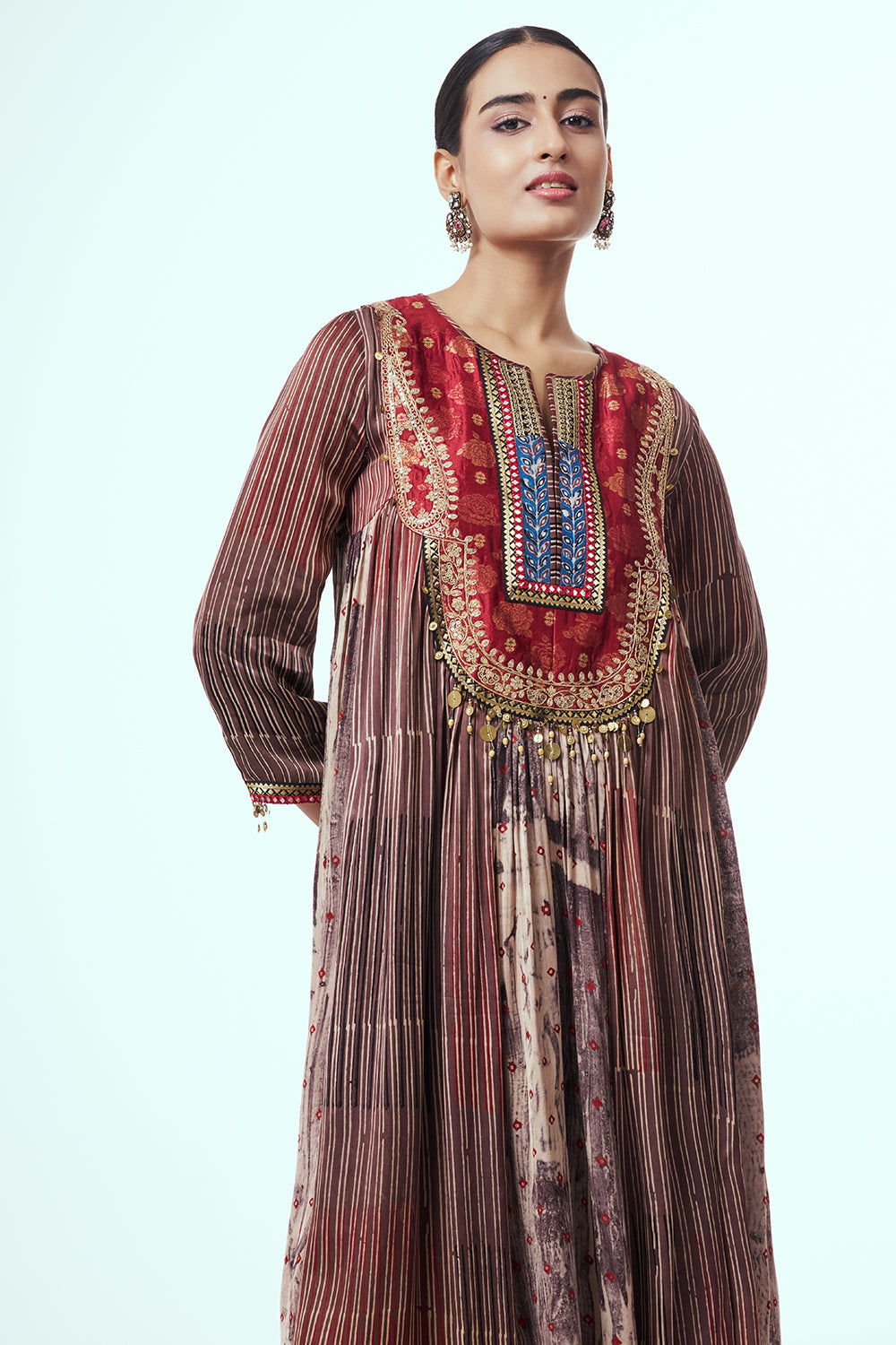 Maroon Modal Indo Western with Bead Work