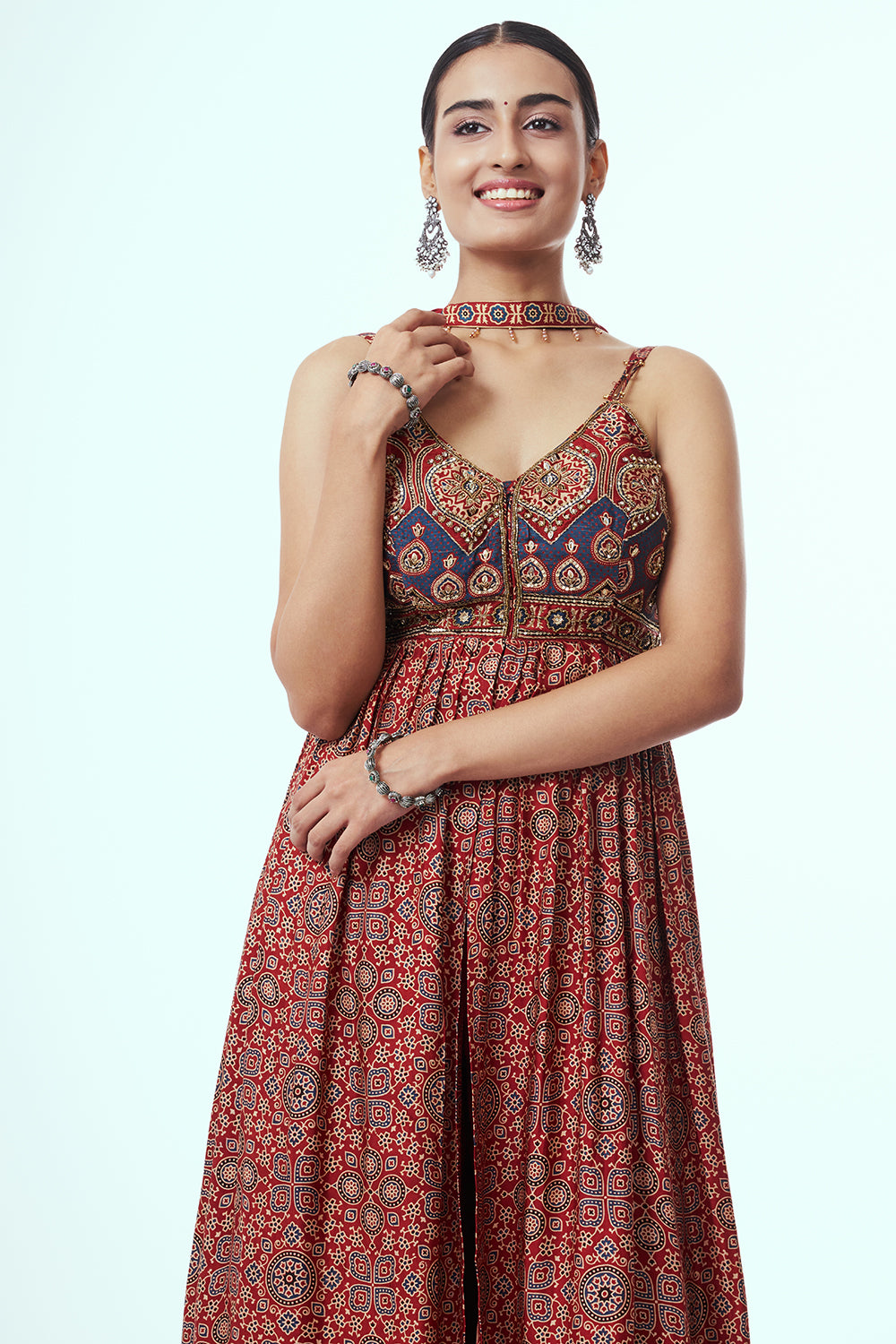 Maroon Modal Indo Western with Sequin Work