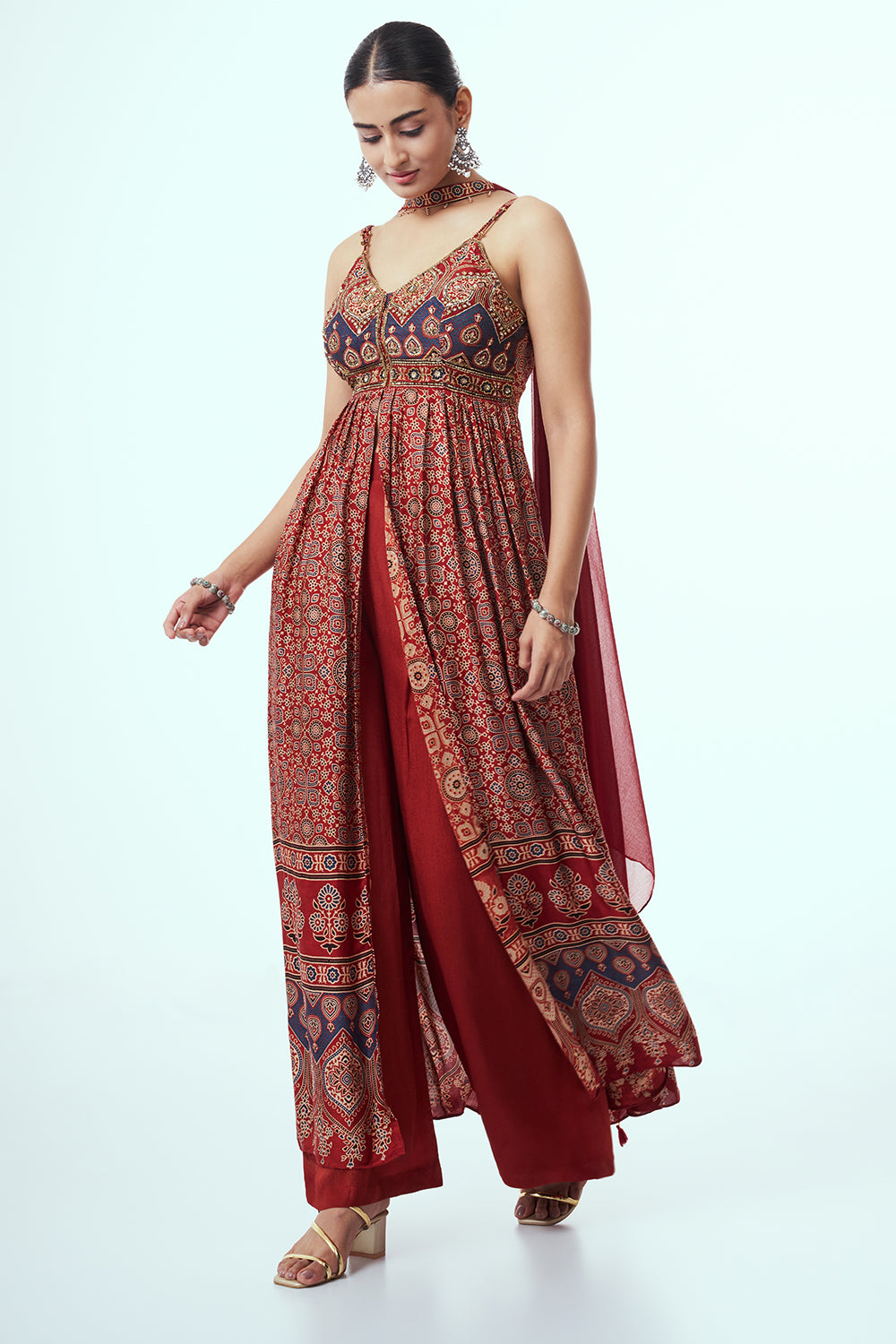Maroon Modal Indo Western with Sequin Work