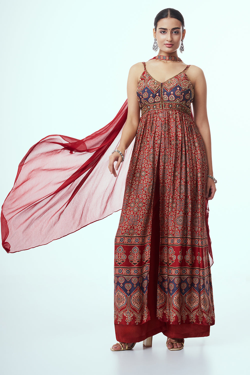 Maroon Modal Indo Western with Sequin Work