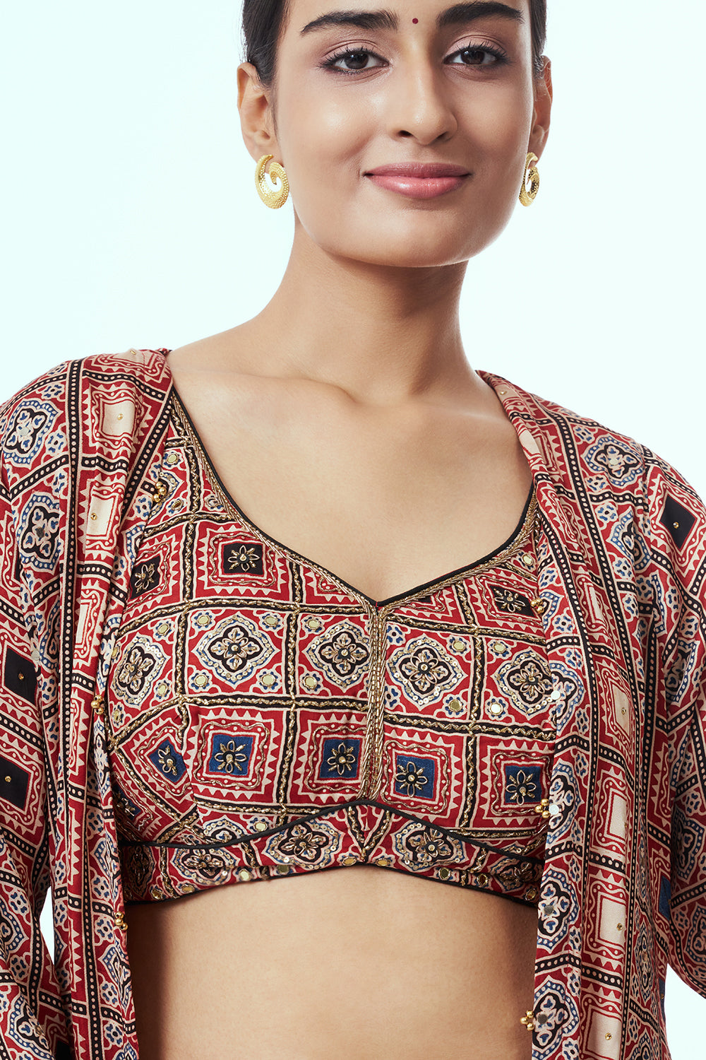 Maroon Modal Indo Western with Zari Work