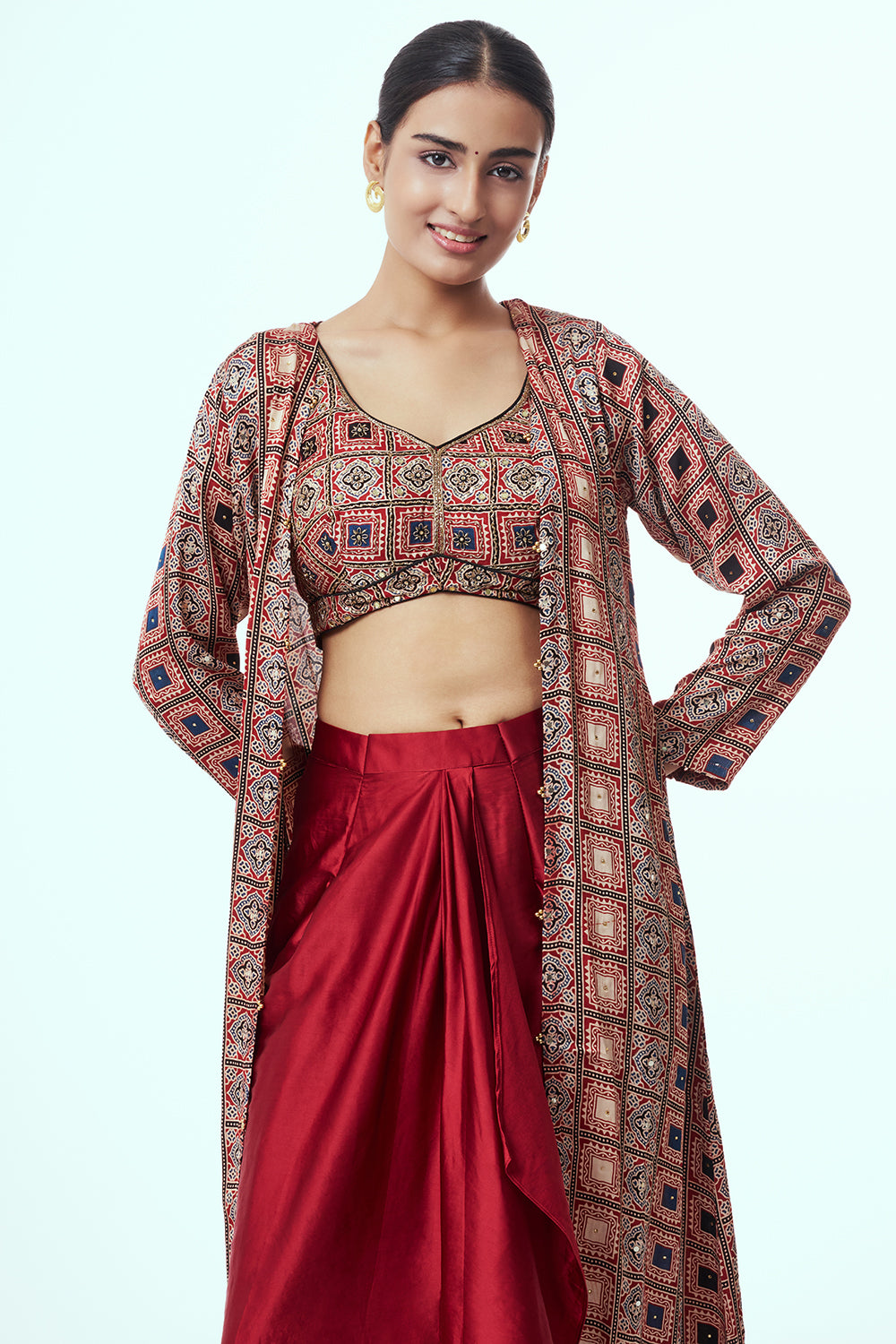 Maroon Modal Indo Western with Zari Work