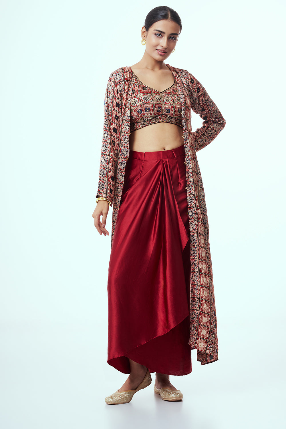 Maroon Modal Indo Western with Zari Work