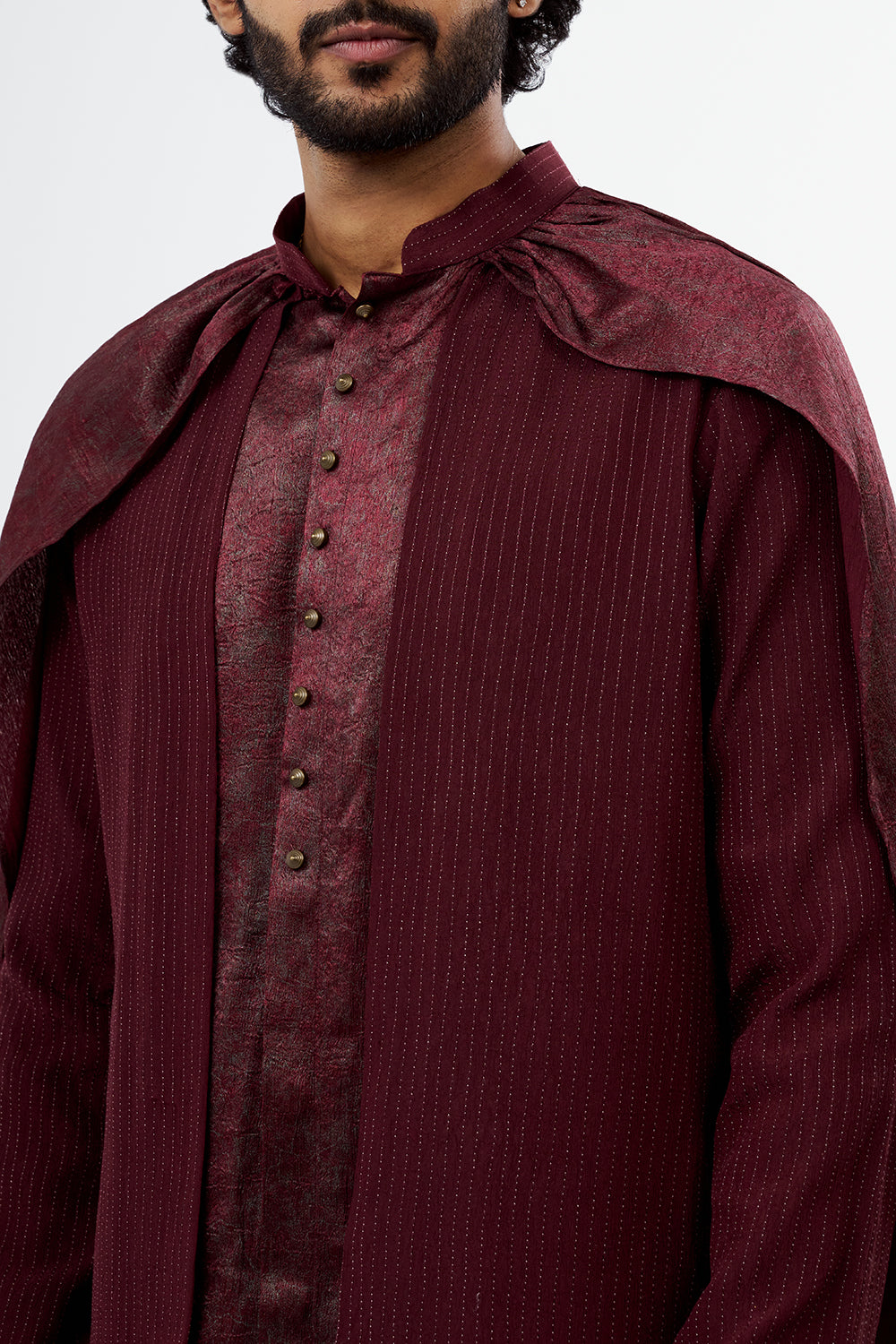 Maroon Shimmer Crush Chiffon Cape Kurta Set