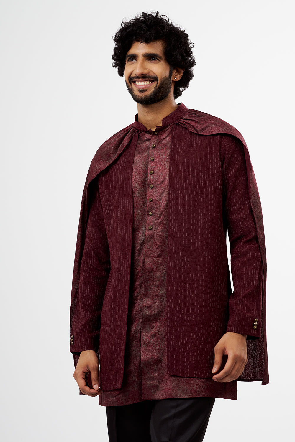 Maroon Shimmer Crush Chiffon Cape Kurta Set