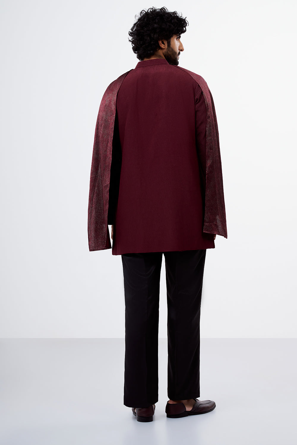 Maroon Shimmer Crush Chiffon Cape Kurta Set