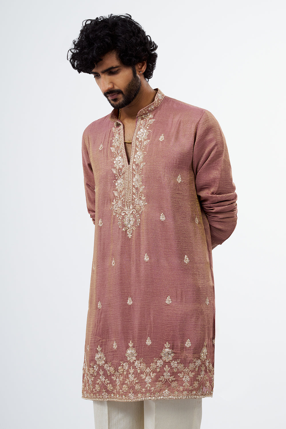 Mauve Embroidered Men's Kurta Set