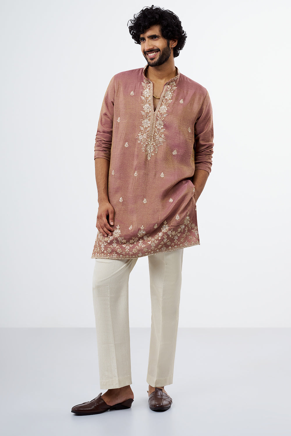Mauve Embroidered Men's Kurta Set
