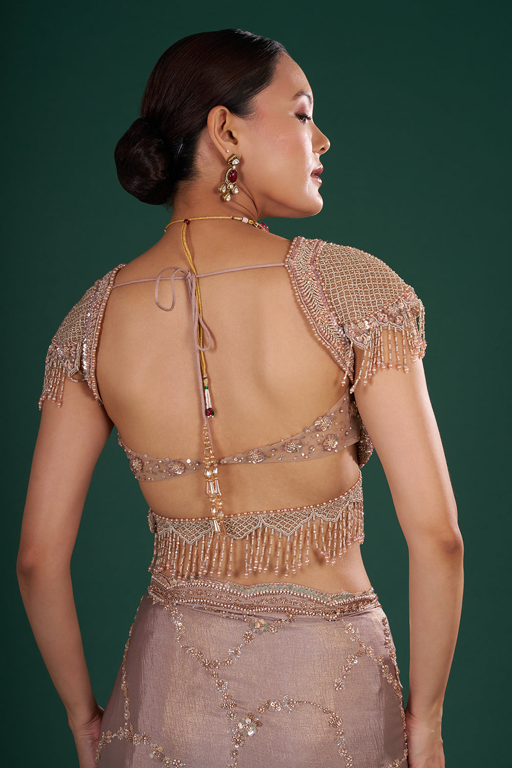Mauve Shimmer Crush Chiffon Saree with Cutdana Embroidery and Unstitched Blouse