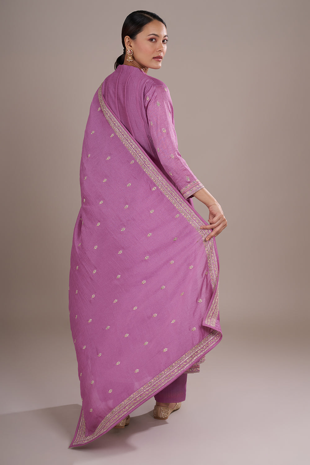 Mauve Silk Blend Anarkali Kurta Set with Resham Embroidery