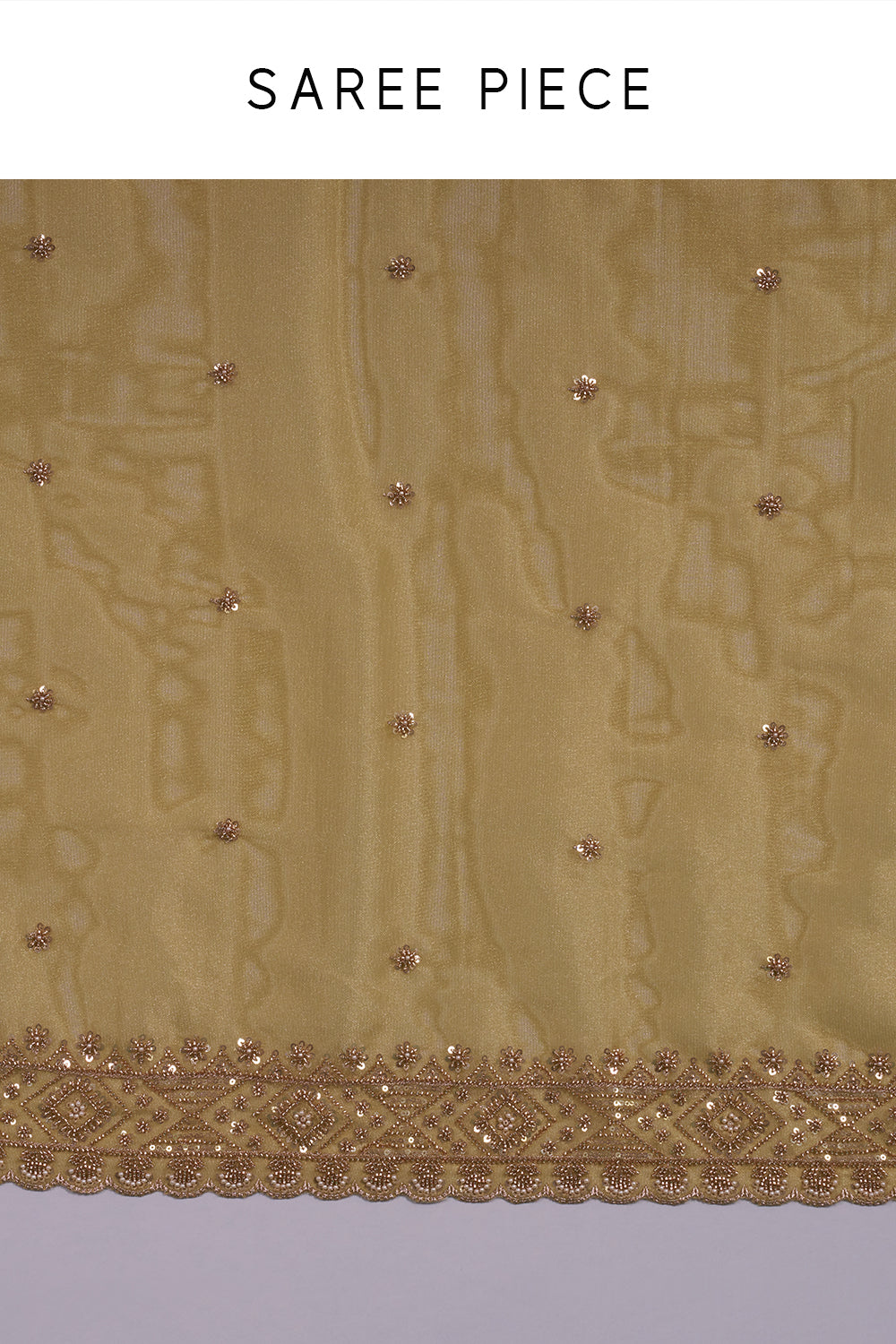 Mehendi Green Embroidered Shimmer Zari Tissue Saree with Rose Gold Sequin