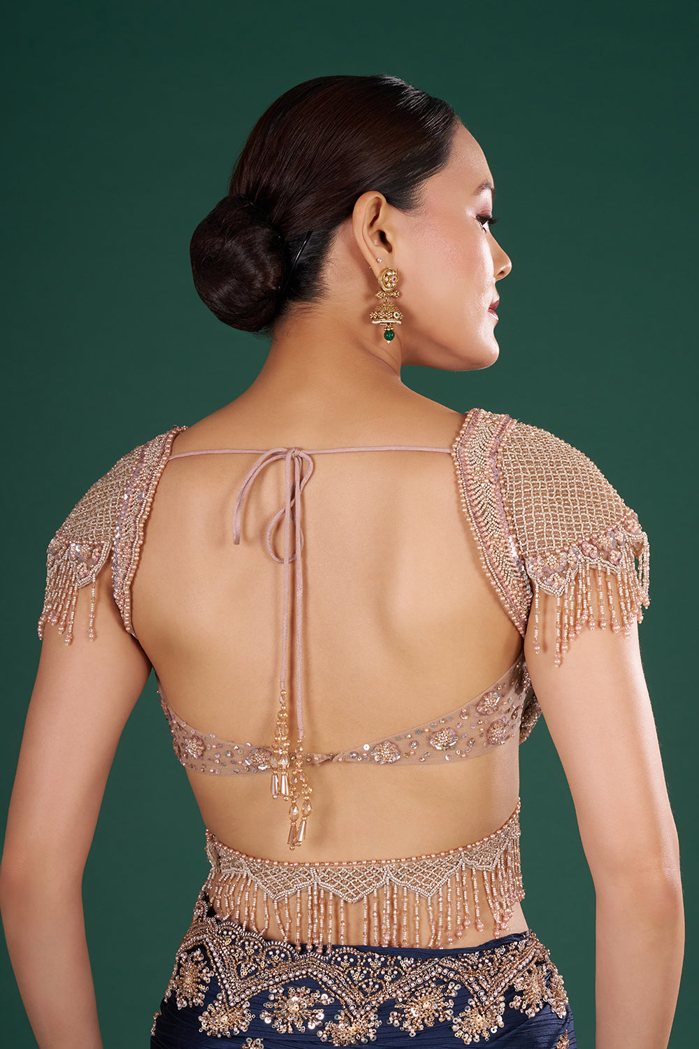 Midnight Blue Crush Georgette Saree with Sequins and Unstitiched Blouse