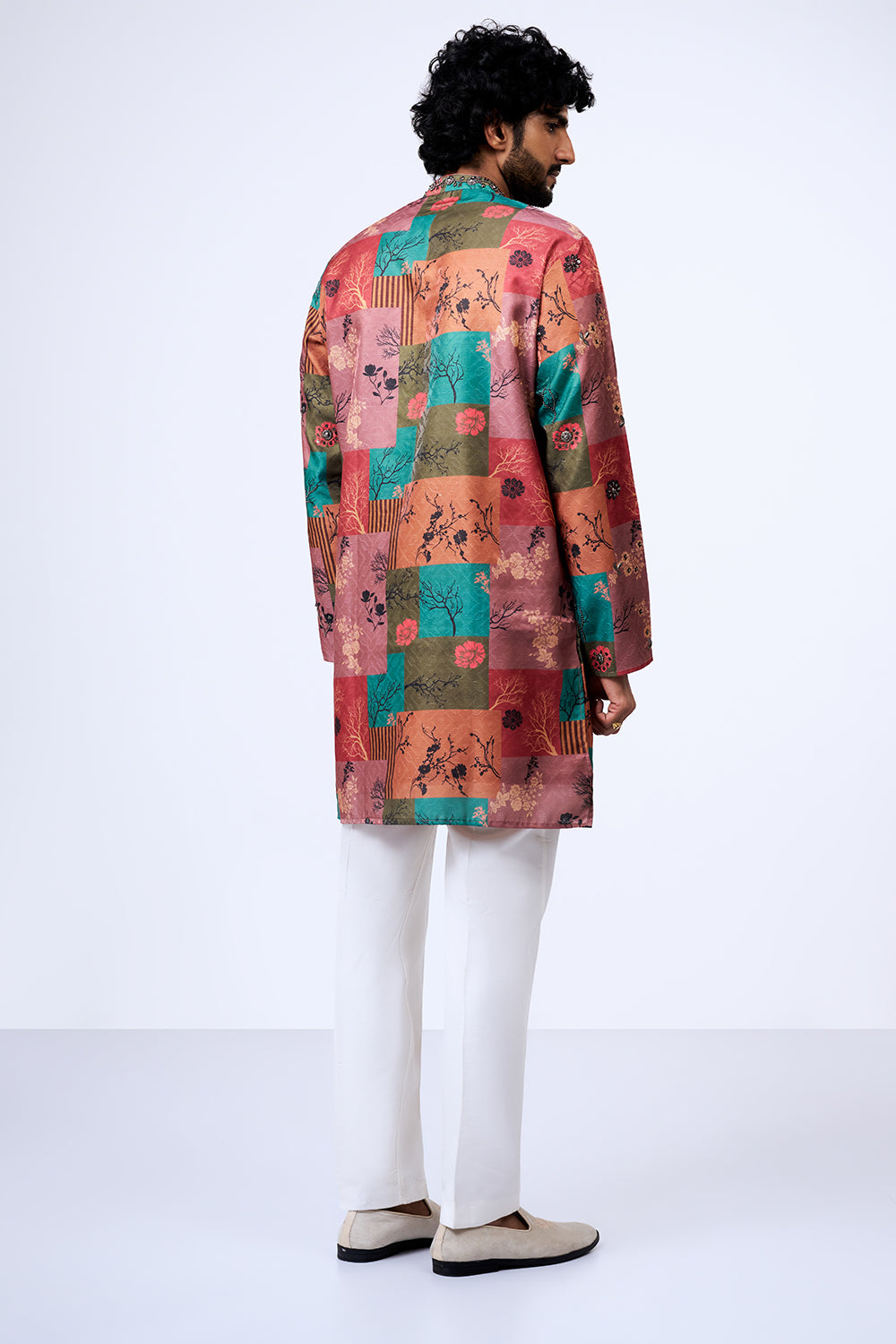 Multi Polyester Cotton Botanical Patchwork Printed Kurta Set