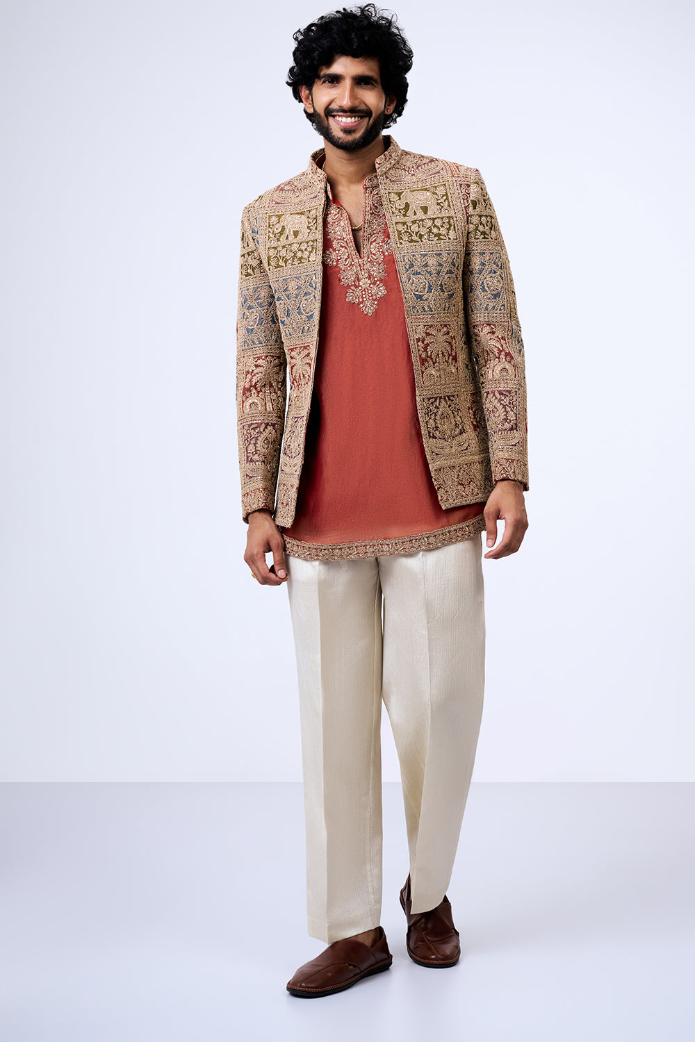 Multi Shimmer Georgette Heritage Patchwork Jacket Set