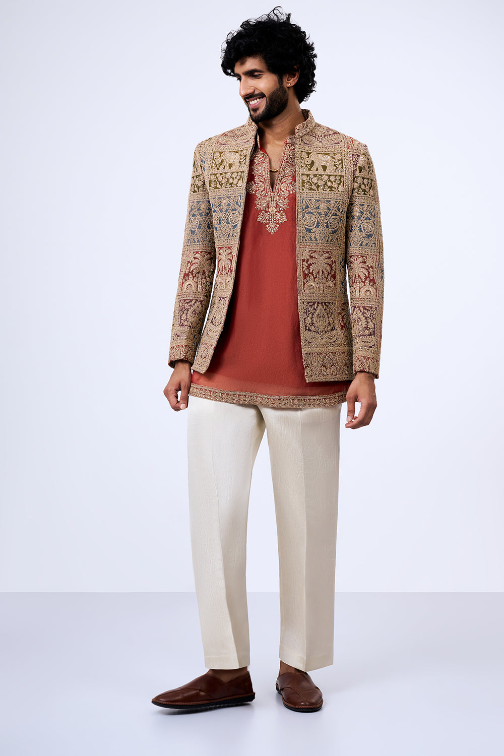 Multi Shimmer Georgette Heritage Patchwork Jacket Set