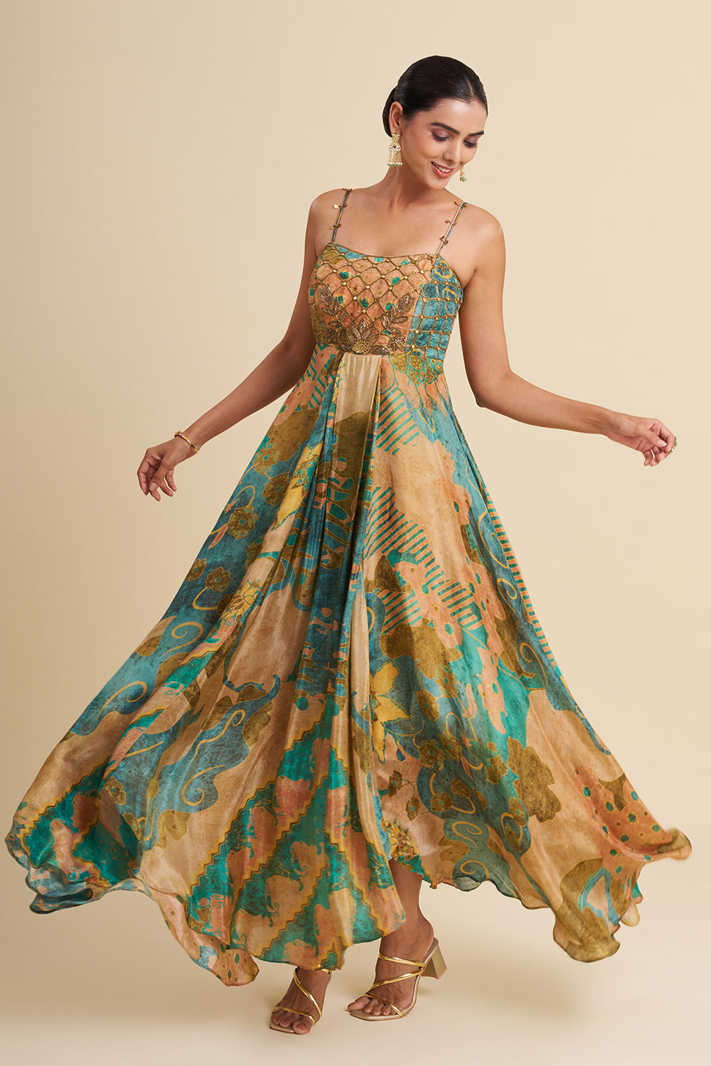 Multi-Tonal Crepe Shimmer Anarkali Set with Embroidered Work