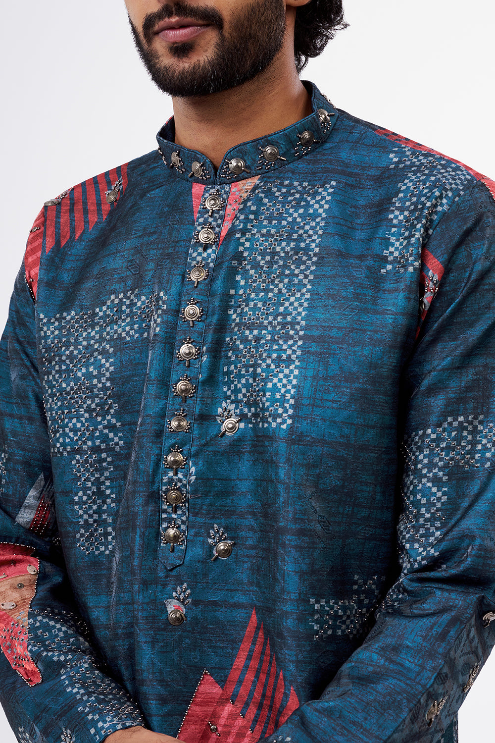 Multicolour Polyester Satin Men's Kurta Set with Digital Print