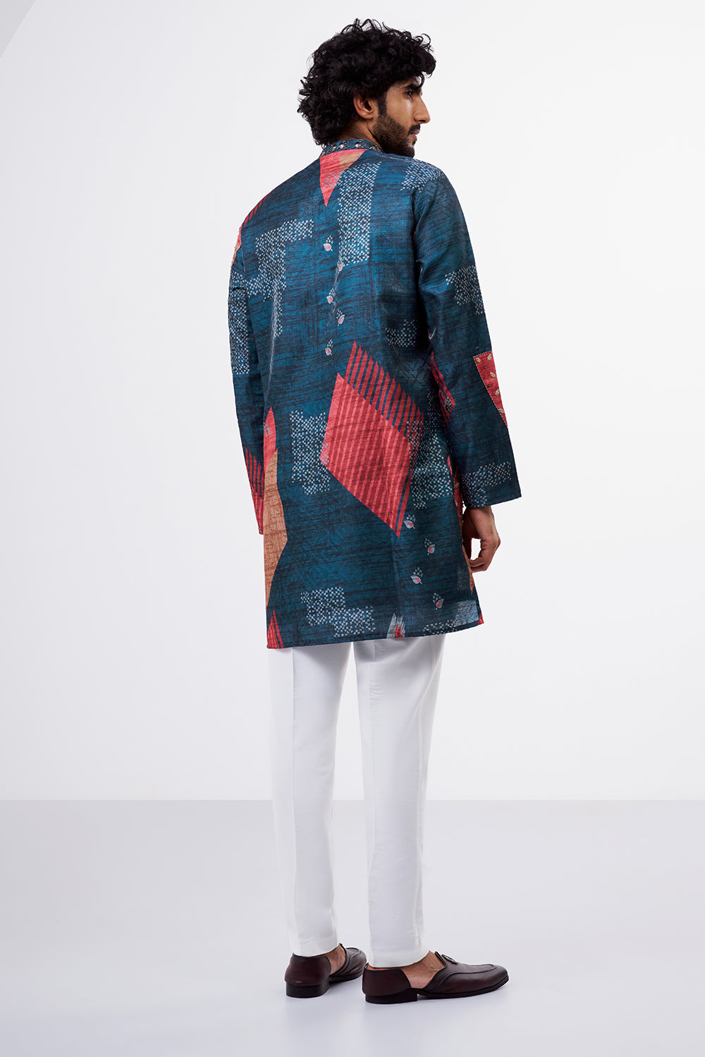 Multicolour Polyester Satin Men's Kurta Set with Digital Print