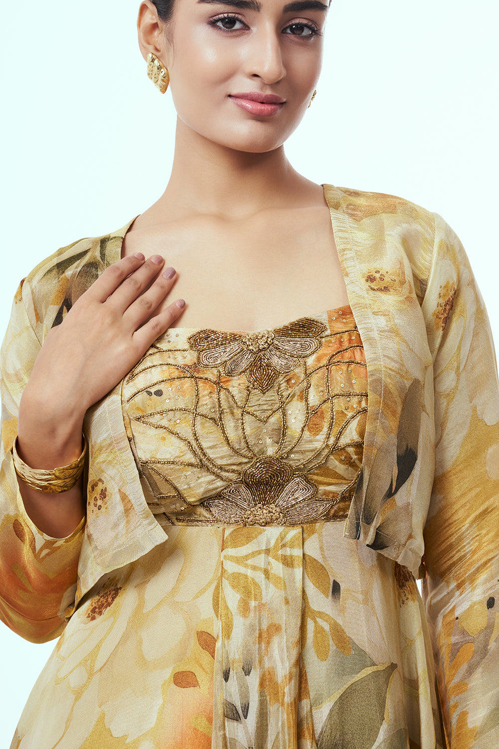 Multicolour Shimmer Contemporary Gown with Cutdana work