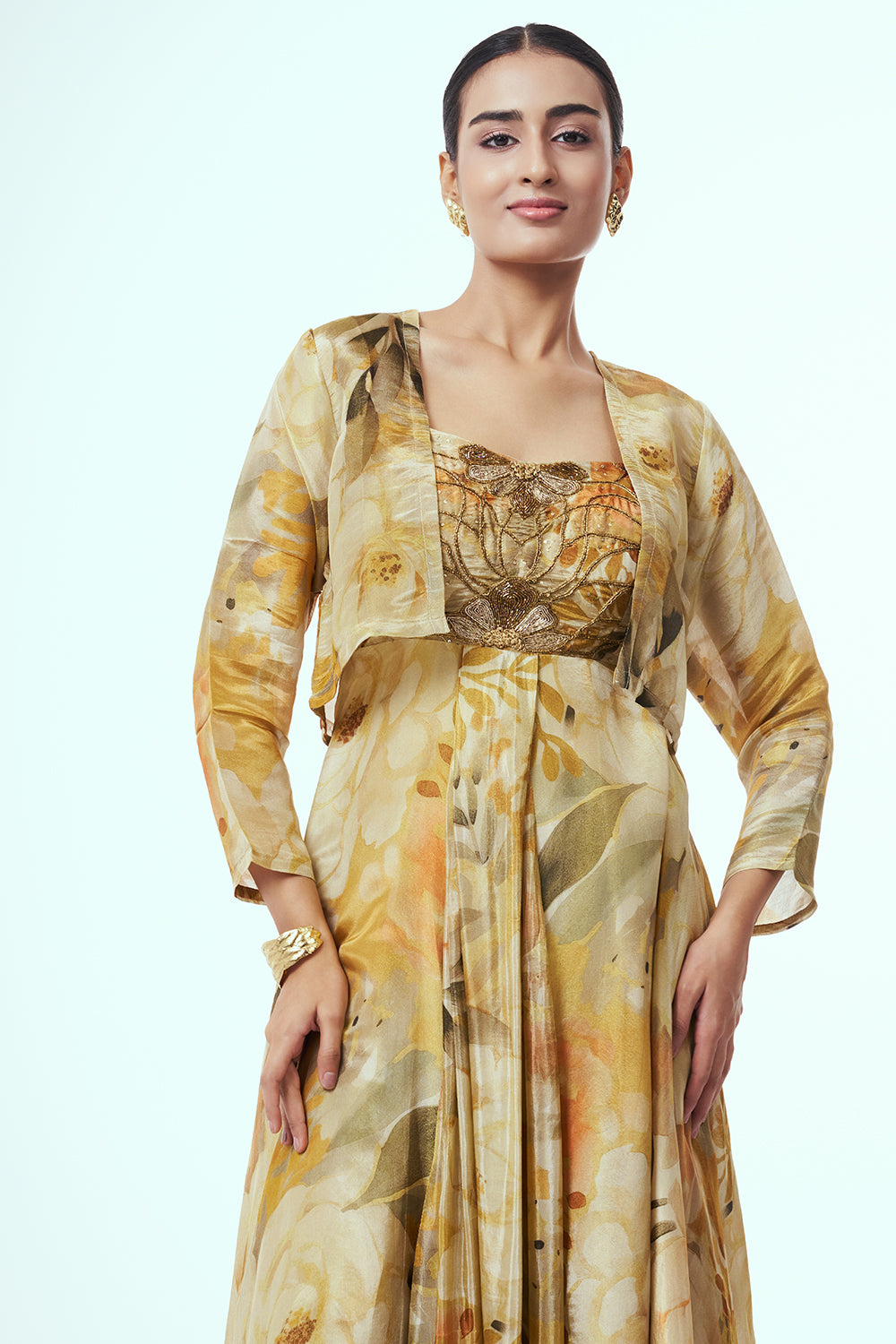 Multicolour Shimmer Contemporary Gown with Cutdana work