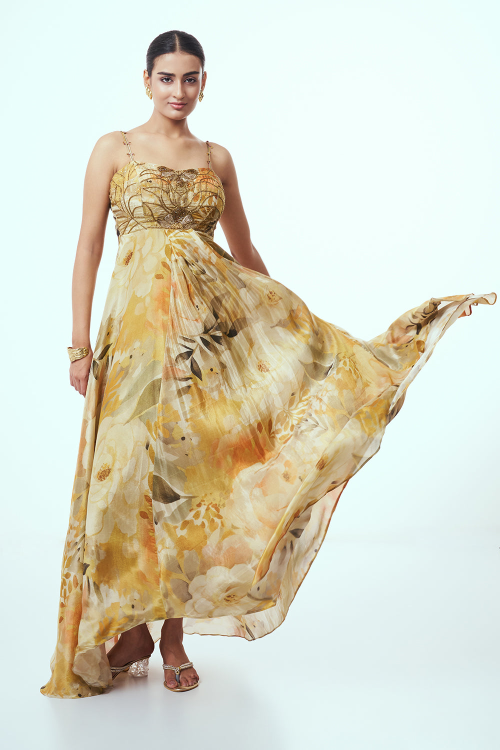Multicolour Shimmer Contemporary Gown with Cutdana work