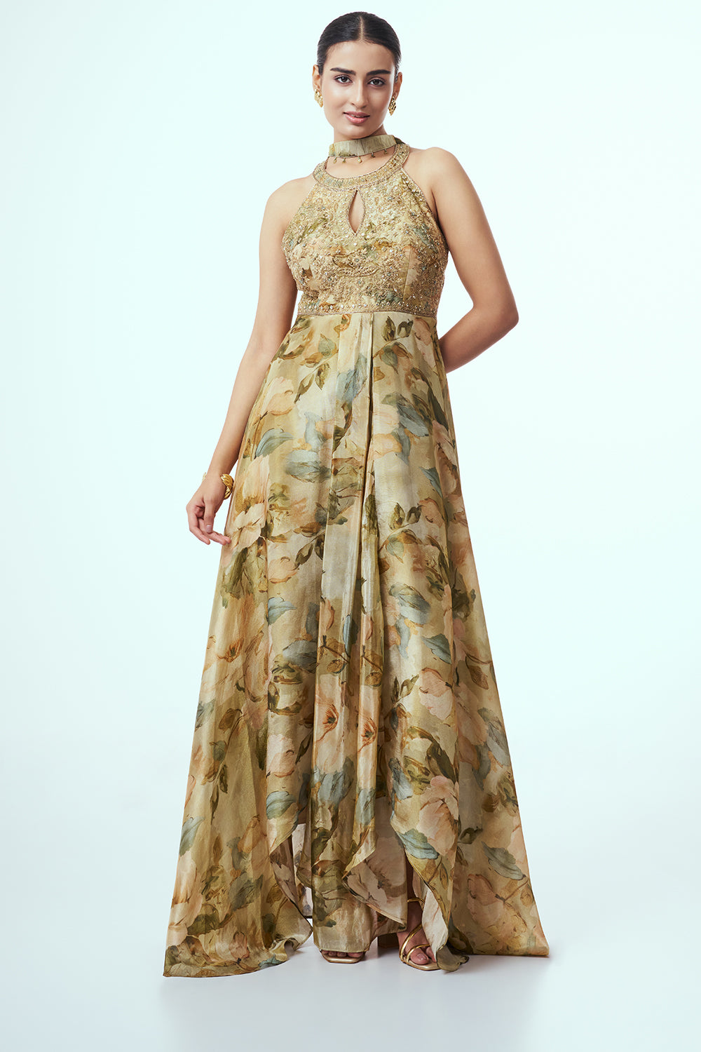 Multicolour Shimmer Contemporary Gownn with Mirror Work