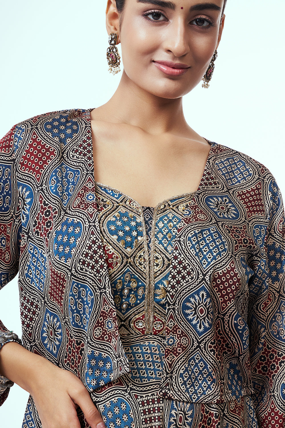 Multicoloured Modal Indo Western with Cutdana Work