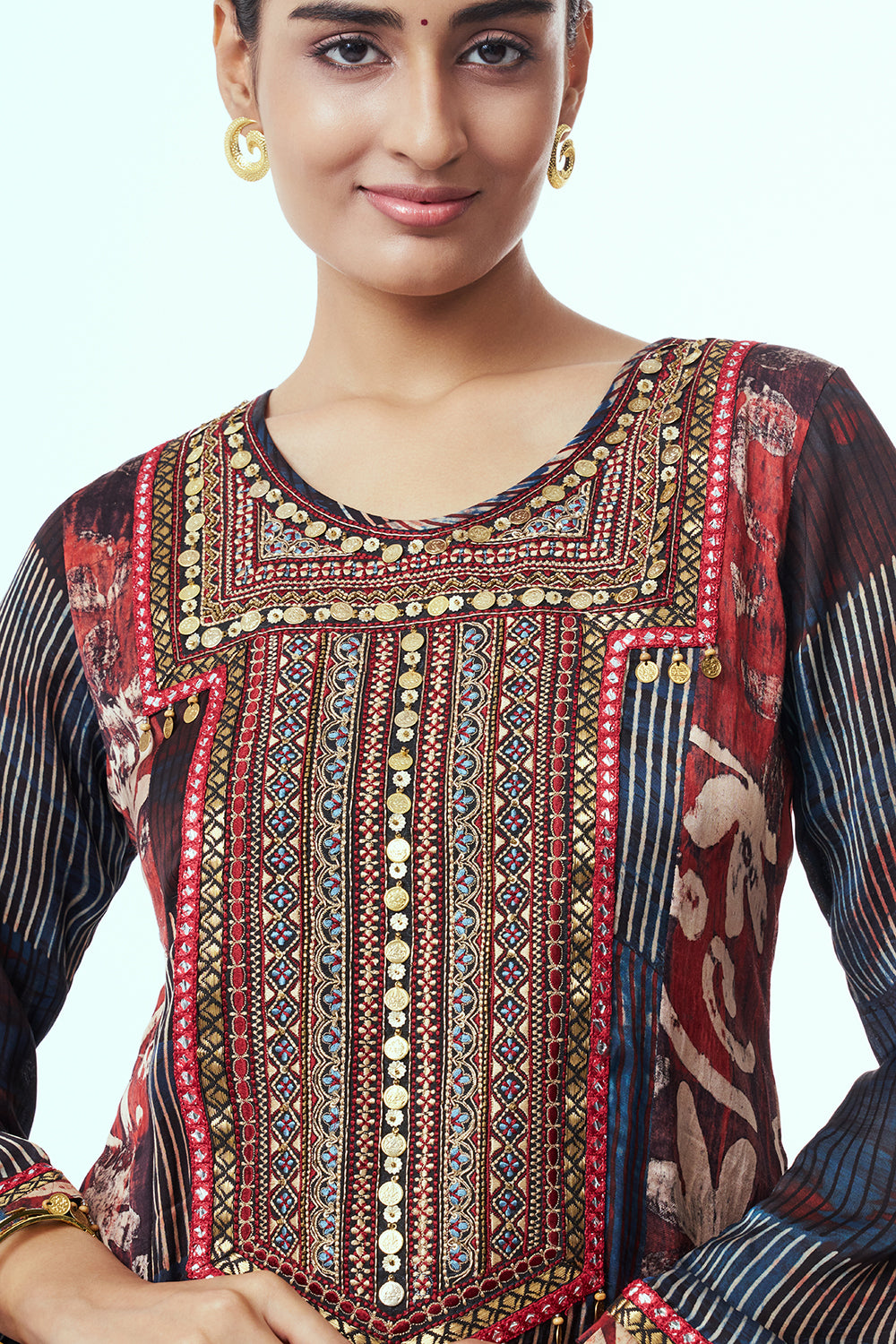 Multicoloured Modal Indo Western with Thread Work