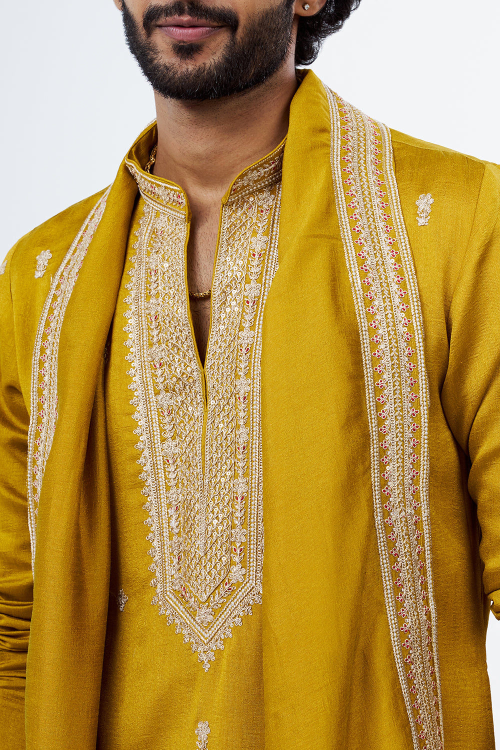Mustard Embroidered Men's Kurta Set
