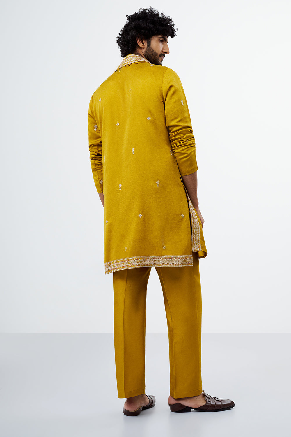 Mustard Embroidered Men's Kurta Set