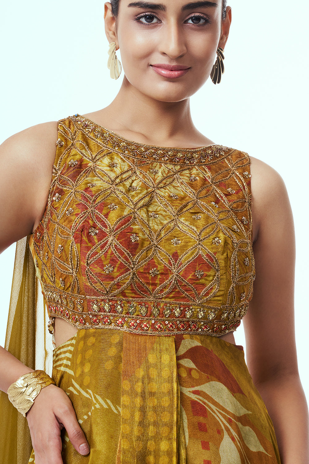 Mustard Shimmer Indo Western with Zardozi Work