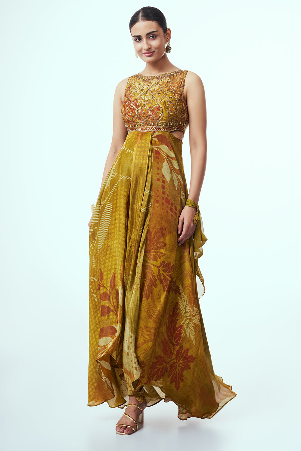 Mustard Shimmer Indo Western with Zardozi Work