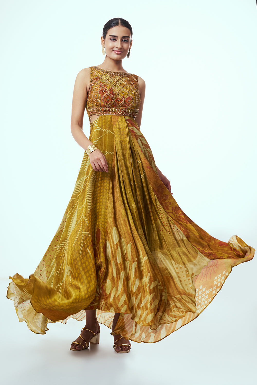 Mustard Shimmer Indo Western with Zardozi Work