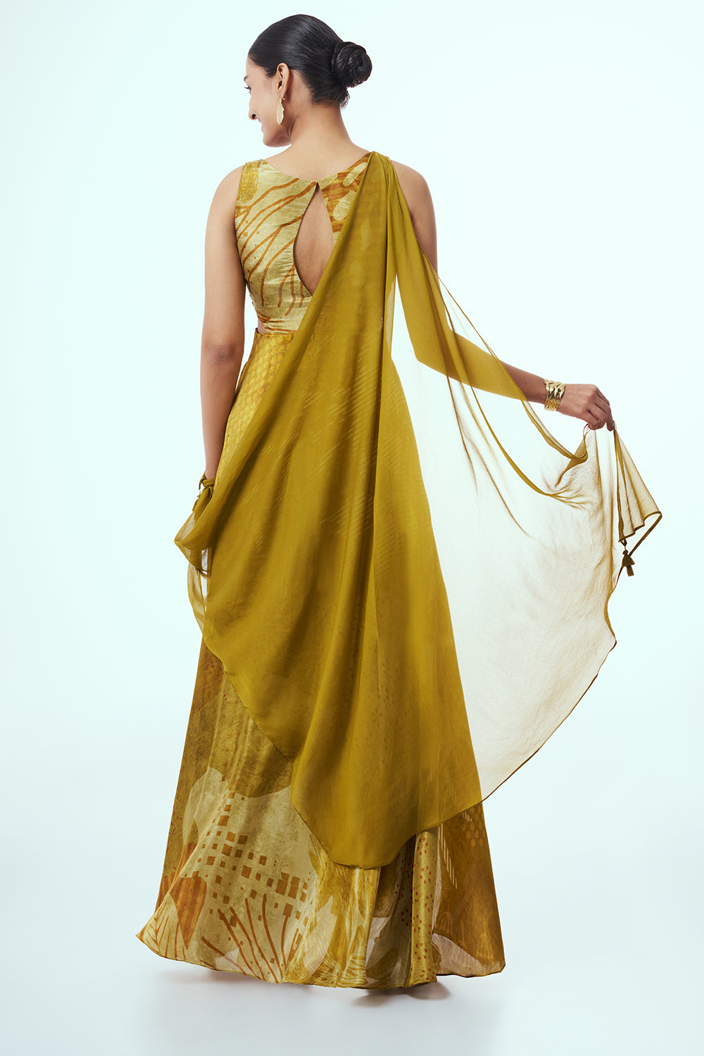 Mustard Shimmer Indo Western with Zardozi Work